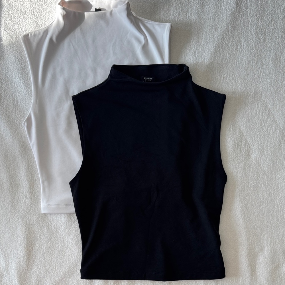 2 - Express Body Contour High Compression Mock Neck Tank in Black and White